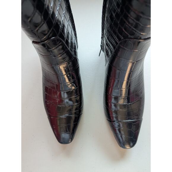NIB Veronica Beard Cecile Croc-Embossed Tall Boot Wide-Calf Sz US 7M Black - Picture 8 of 13